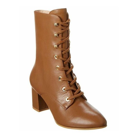 $750 STUART WEITZMAN Nichelle Lace-Up Boot BROWN LACE UP BLOCK HEEL 11 (PA2)